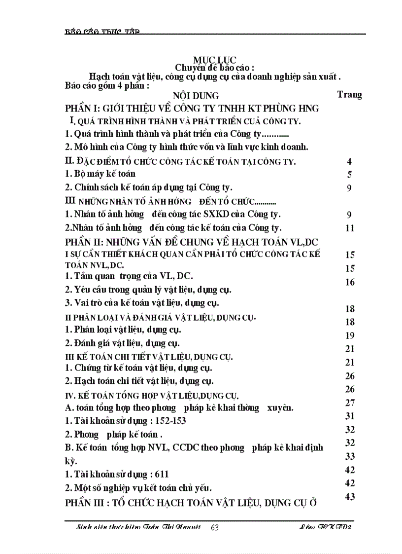 image for page Hạch toán vật liệu công cụ dụng cụ của doanh nghiệp sản xuất ở Công ty TNHH kỹ thuật Phùng Hưng