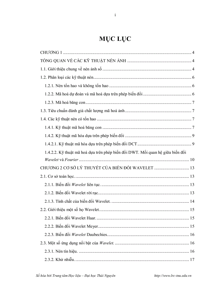 Nghiên cứu một số kỹ thuật nén dữ liệu dựa trên phép biến đổi sóng nhỏ rời rạc và ứng dụng trong máy ảnh kỹ thuật số