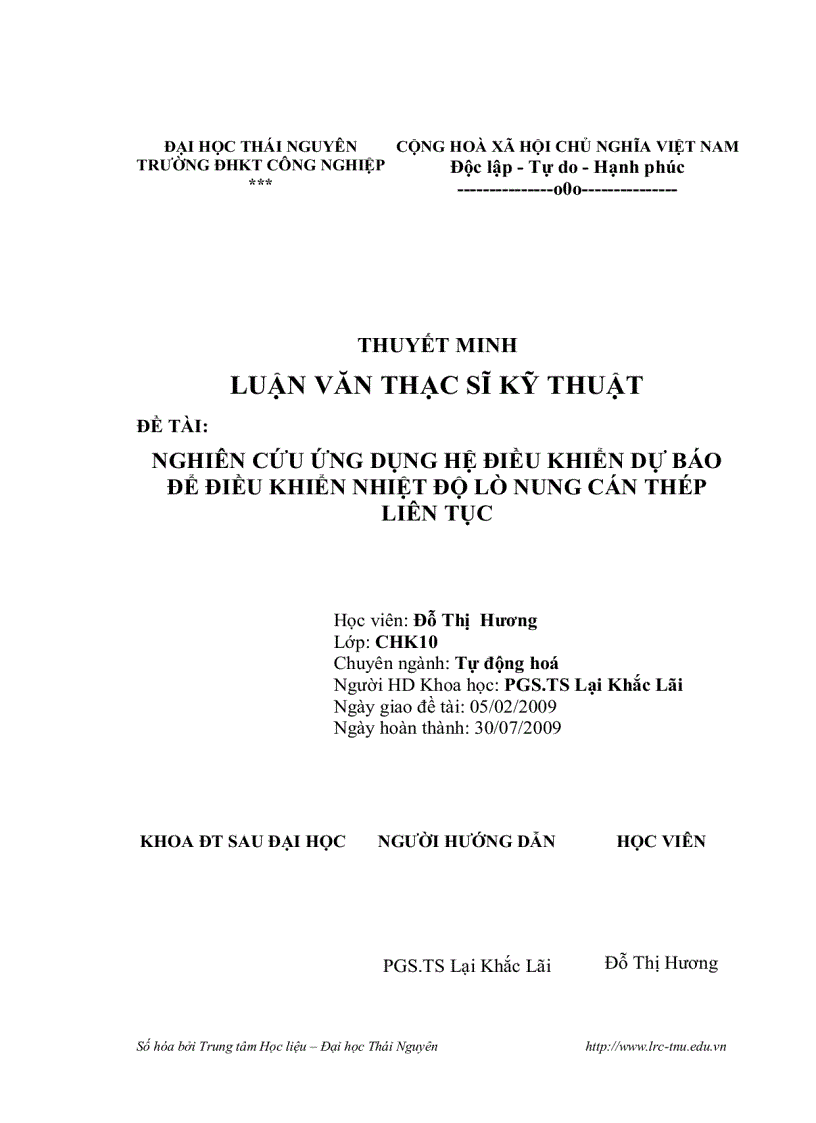 image for page Nghiên cứu ứng dụng hệ điều khiển dự báo để điều khiển nhiệt độ lò nung cán thép liên tục