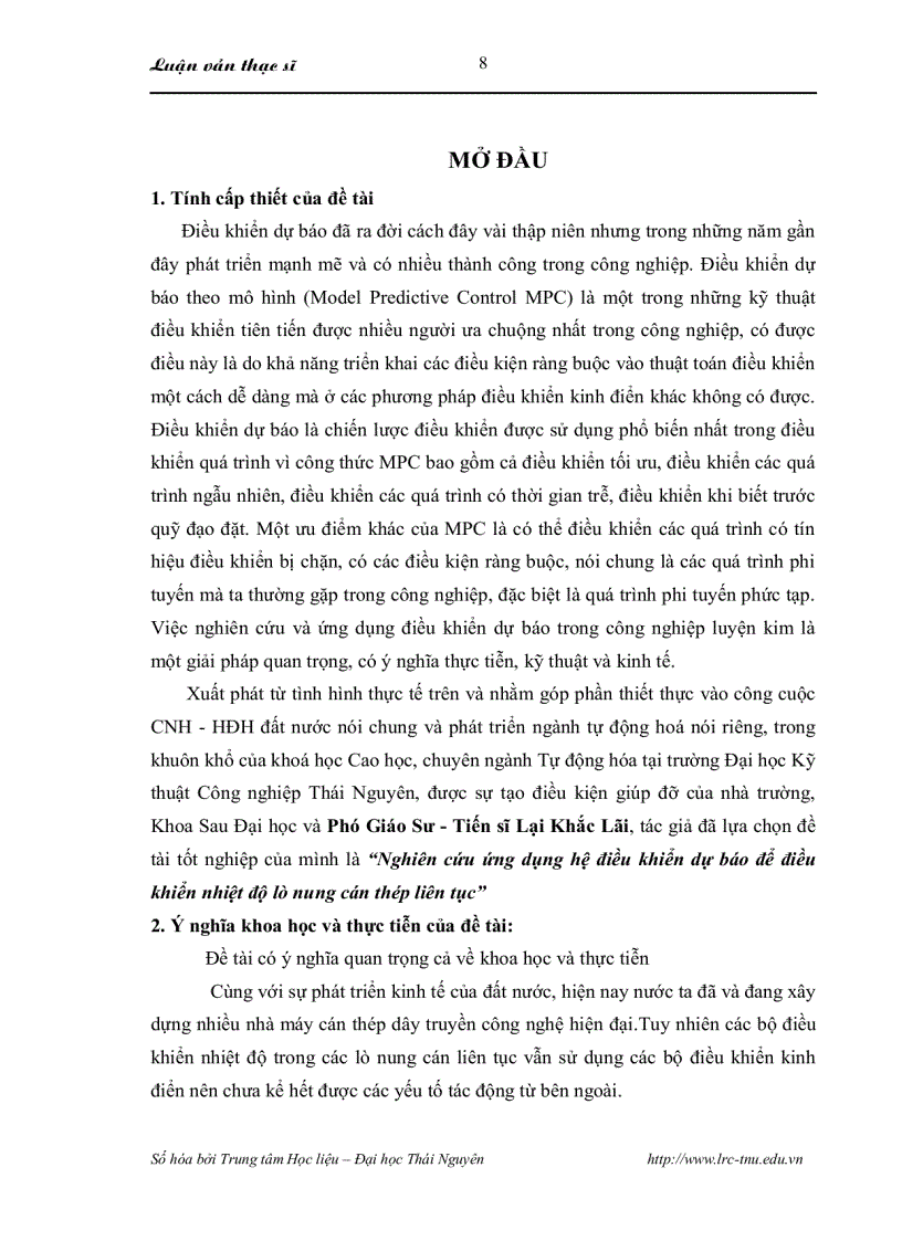 image for page Nghiên cứu ứng dụng hệ điều khiển dự báo để điều khiển nhiệt độ lò nung cán thép liên tục
