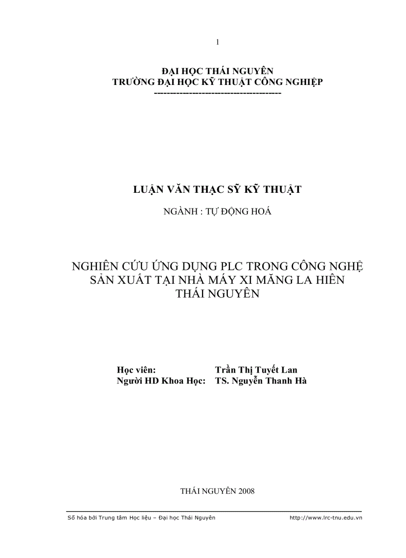 image for page Nghiên cứu ứng dụng plc trong công nghệ sản xuất tại nhà máy xi măng la hiên thái nguyên