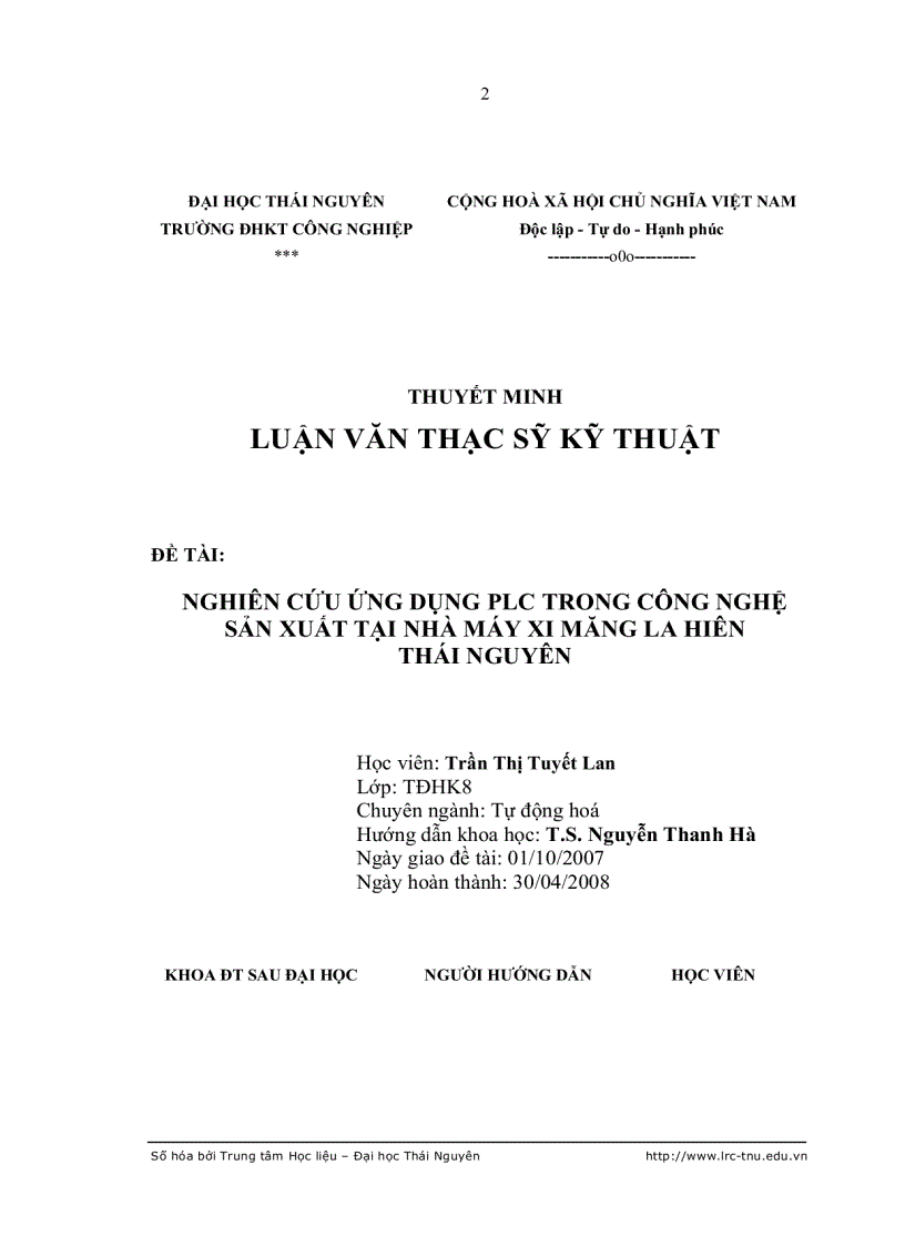 image for page Nghiên cứu ứng dụng plc trong công nghệ sản xuất tại nhà máy xi măng la hiên thái nguyên