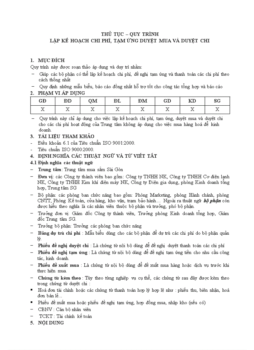 image for page Thủ tục quy trình lập kế hoạch chi phí tạm ứng duyệt mua và duyệt chi