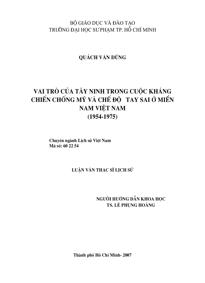 Vai trò của Tây Ninh trong cuộc kháng chiến chống Mỹ và chế độ tay sai ở miền Nam Việt Nam 1954 1975