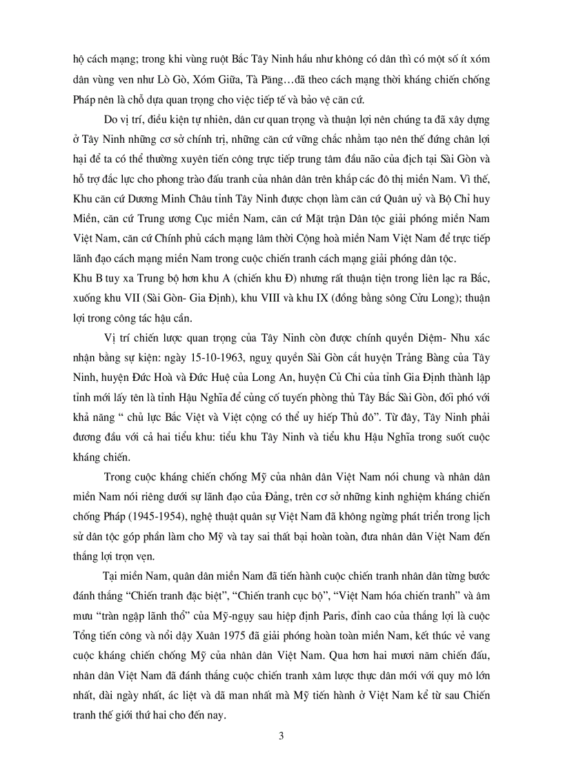Vai trò của Tây Ninh trong cuộc kháng chiến chống Mỹ và chế độ tay sai ở miền Nam Việt Nam 1954 1975