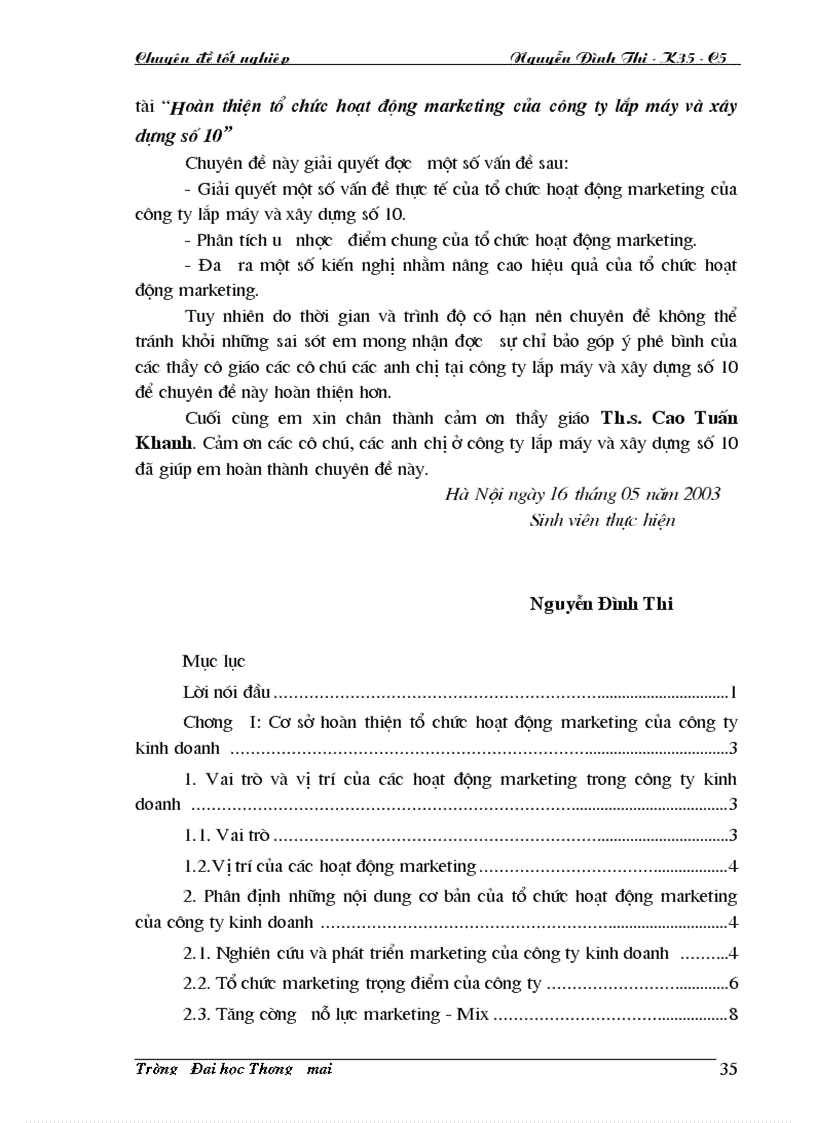 image for page Hoàn thiện tổ chức hoạt động marketing của Công ty Lắp máy và xây dựng số 10