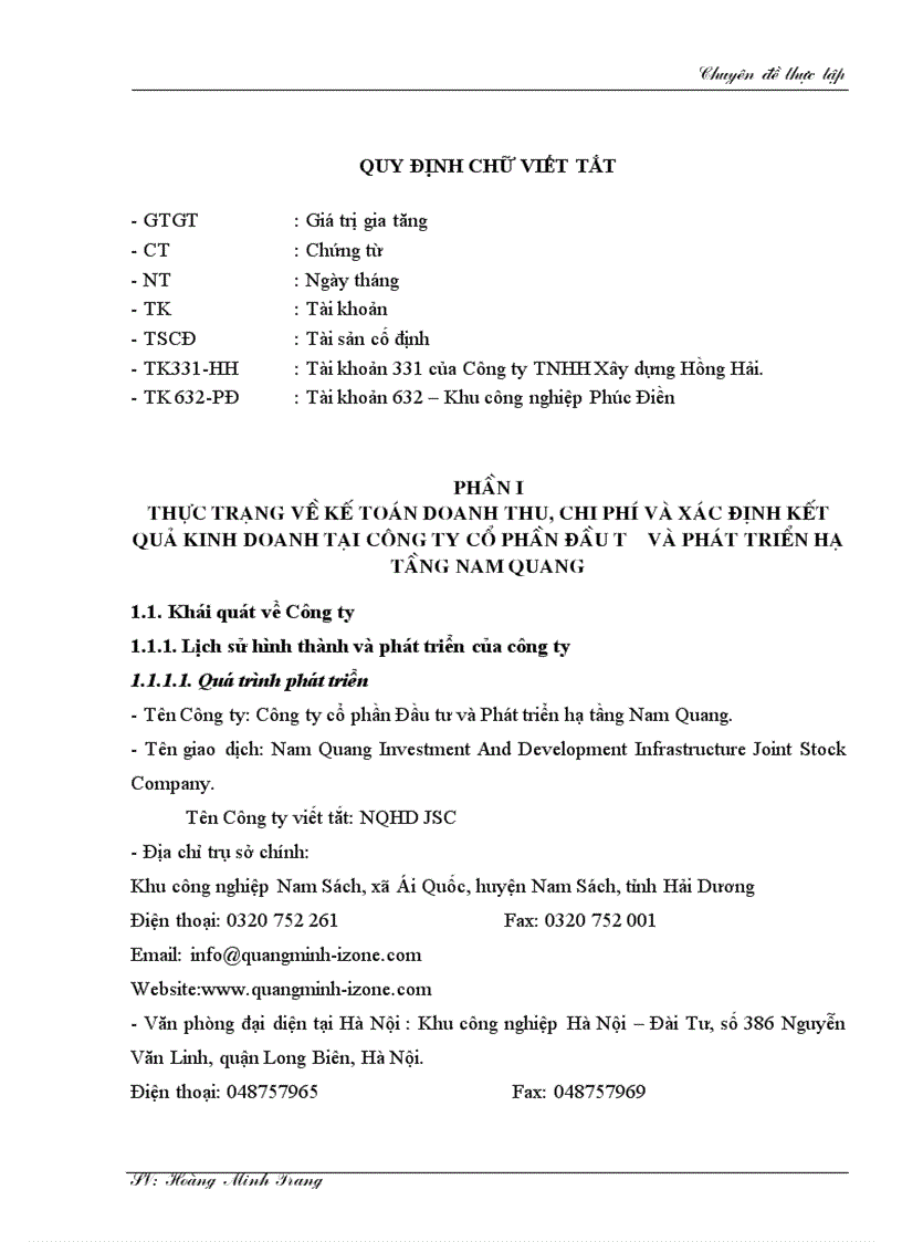 image for page Kế toán doanh thu chi phí và xác định kết quả kinh doanh tại Công ty cổ phần Đầu tư và Phát triển hạ tầng Nam Quang