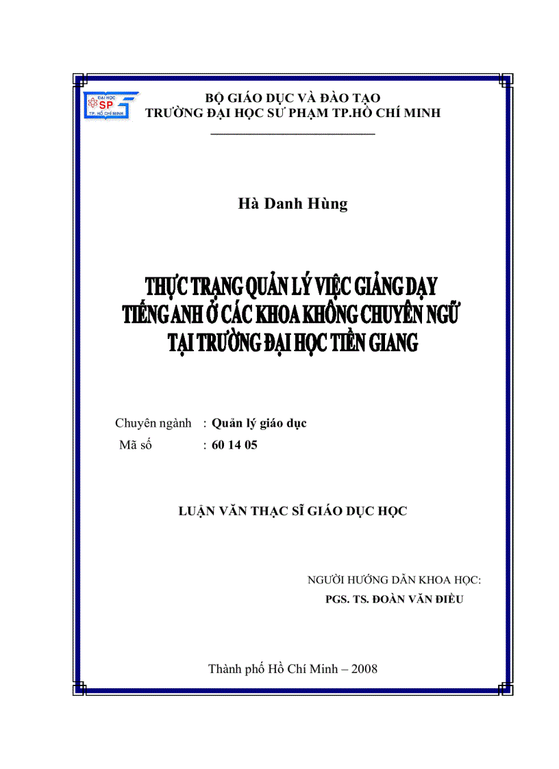 image for page Thực trạng quản lý việc giảng dạy tiếng Anh ở các khoa không chuyên ngữ tại trường Đại học Tiền Giang