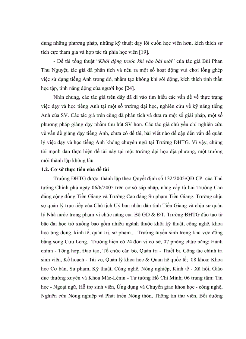 image for page Thực trạng quản lý việc giảng dạy tiếng Anh ở các khoa không chuyên ngữ tại trường Đại học Tiền Giang