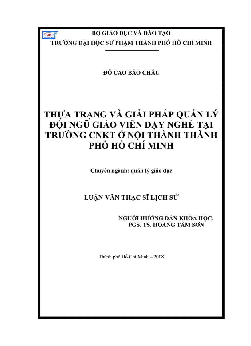 image for page Thực trạng và giải pháp quản lý đội ngũ giáo viên dạy nghề tại trường CNKT ở nội thành Thành Phố Hồ Chí Minh