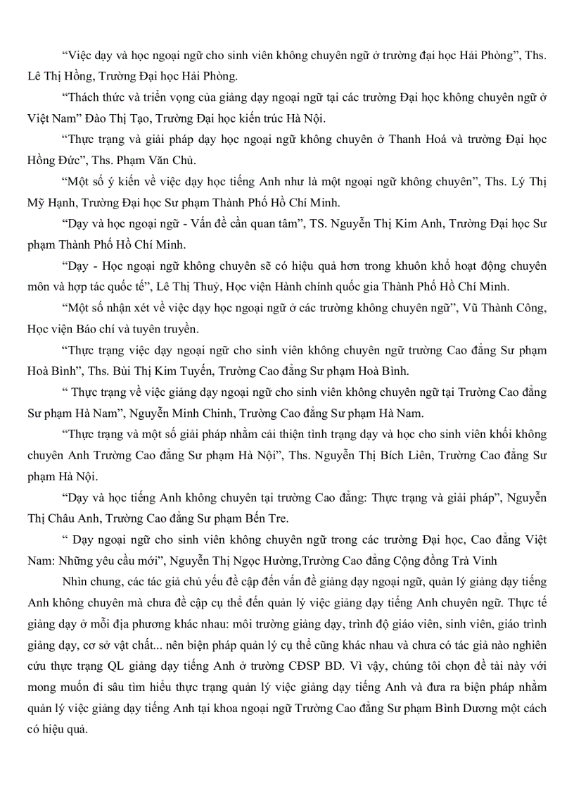 image for page Thực trạng về quản lý giảng dạy tiếng Anh tại khoa ngoại ngữ trường Cao Đẳng sư phạm Bình Dương