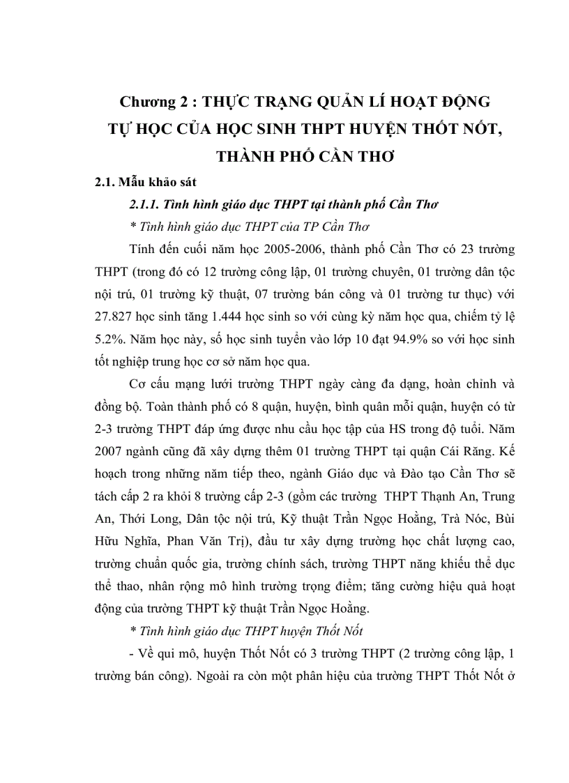 image for page Thực trạng công tác quản lý của hiệu trưởng đối với hoạt động tự học của học sinh Trung Học Phổ Thông huyện Thốt Nốt Cần Thơ