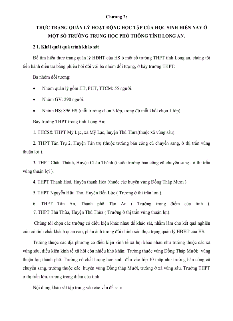 image for page Thực trạng quản lý hoạt động học tập của học sinh hiện nay ở một số trường Trung Học Phổ Thông tỉnh Long An