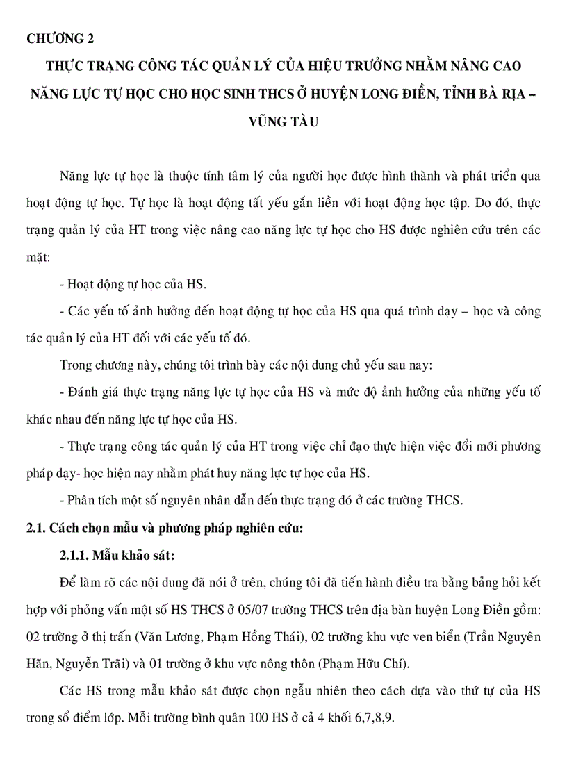 image for page Thực trạng quản lý của hiệu trưởng nhằm nâng cao năng lực tự học cho học sinh Trung Học Cơ Sở huyện Long Điền tỉnh Bà Rịa Vũng Tàu