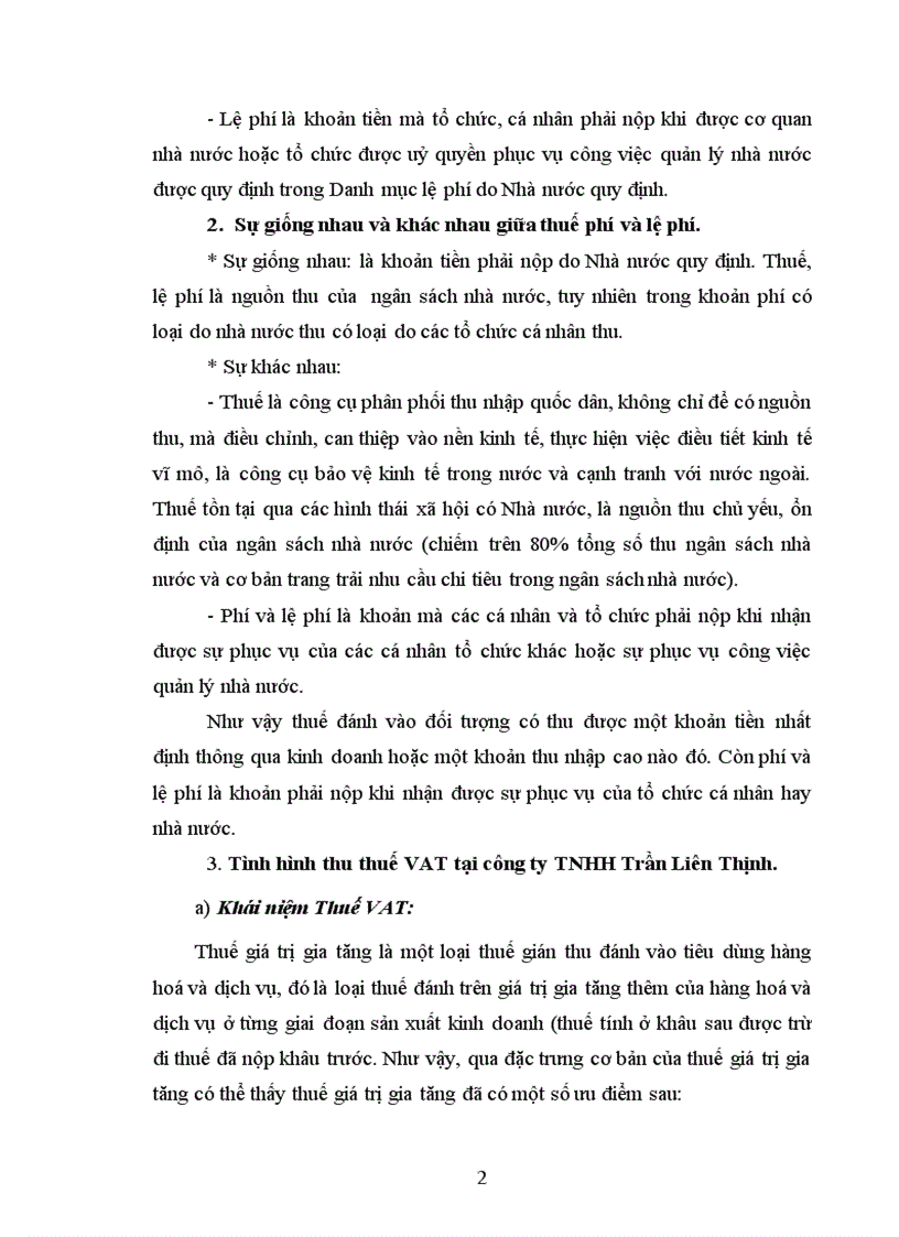 image for page Phân tích sự giống nhau và khác nhau giữa thuế phí và lệ phí Trình bầy tình hình thu thuế VAT tại một Công ty trách nhiệm hữu hạn