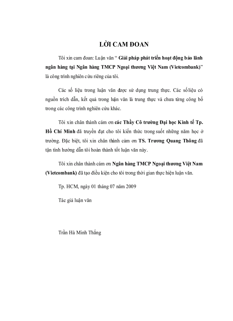 Giải pháp phát triển hoạt động bảo lãnh ngân hàng tại Ngân hàng TMCP Ngoại thương Việt Nam Vietcombank