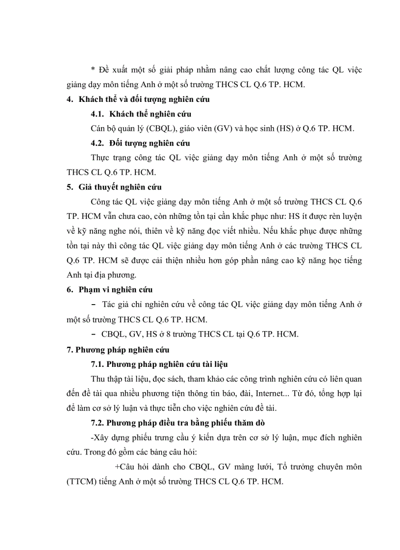 image for page Thực trạng quản lý việc giảng dạy môn tiếng Anh ở một số trường THCS CL quận 6 TPHCM và một số giải pháp