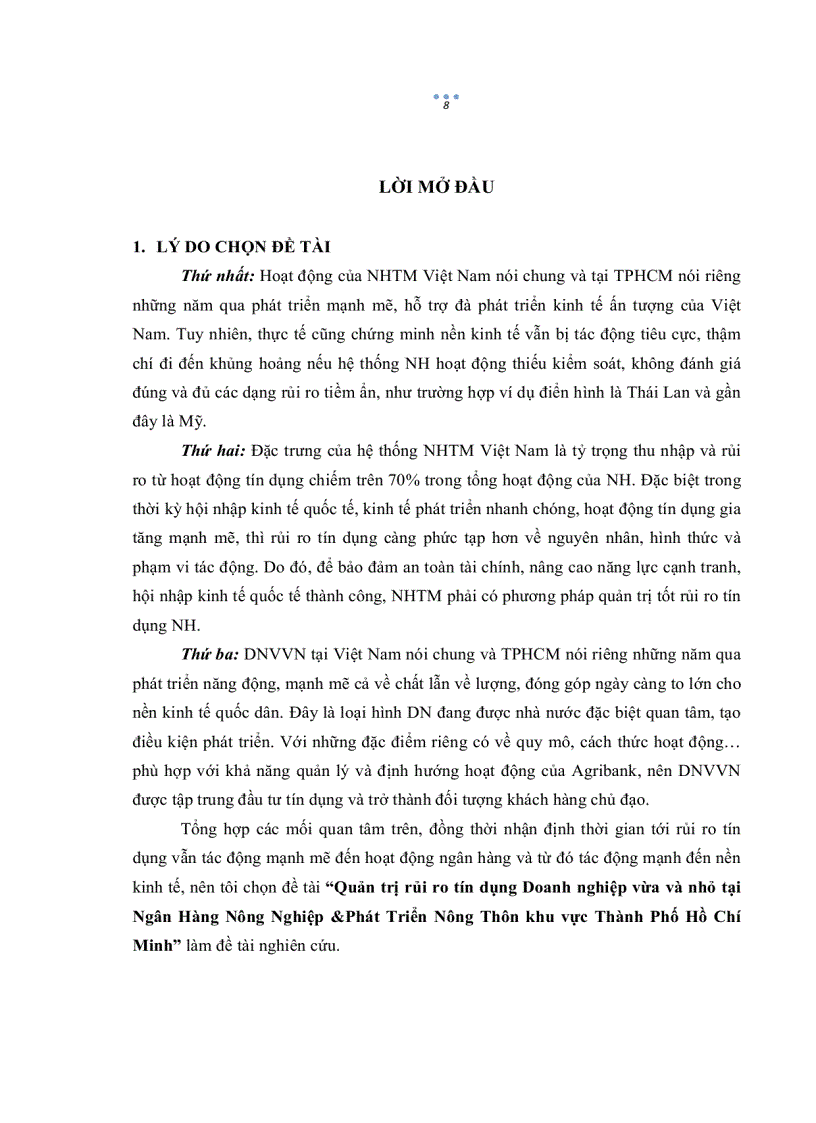 image for page Quản trị rủi ro tín dụng Doanh nghiệp vừa và nhỏ tại Ngân Hàng Nông Nghiệp Phát Triển Nông Thôn khu vực Thành Phố Hồ Chí Minh