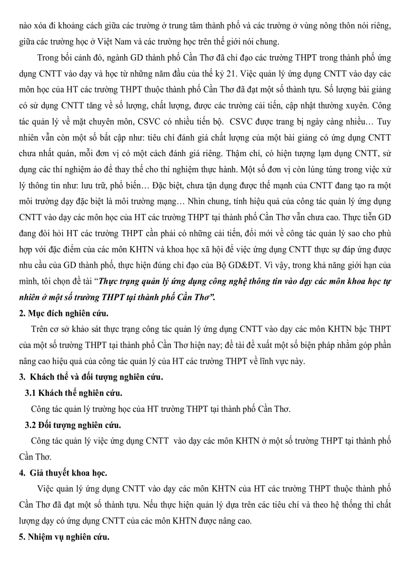 image for page Thực trạng quản lý ứng dụng công nghệ thông tin vào dạy các môn khoa học tự nhiên ở một số trường trung học phổ thông tại thành phố Cần Thơ