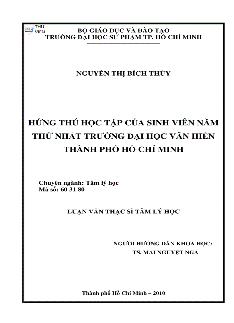 Hứng thú học tập của sinh viên năm thứ nhất trường đại học Văn Hiến thành phố Hồ Chí Minh