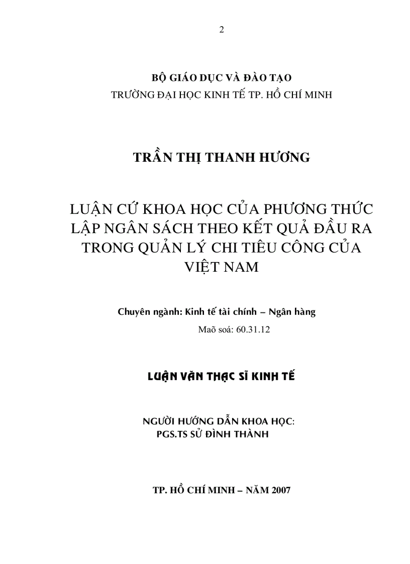 Luận cứ khoa học của phương thức lập ngân sách theo kết quả đầu ra trong quản lý chi tiêu công của Việt Nam