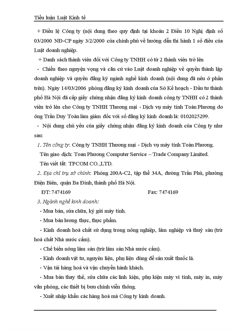 image for page Việc khởi sự chuẩn bị đăng ký thành lập tổ chức bộ máy và hoạt động của Công ty TNHH Thương mại Dịch vụ máy tính Toàn Phương
