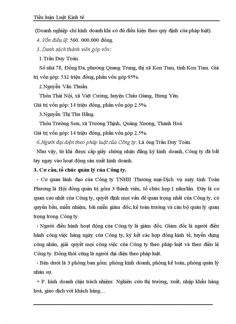 image for page Việc khởi sự chuẩn bị đăng ký thành lập tổ chức bộ máy và hoạt động của Công ty TNHH Thương mại Dịch vụ máy tính Toàn Phương