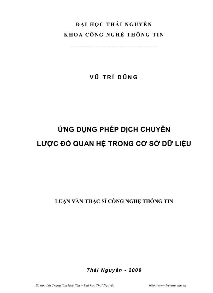 image for page Ứng dụng phép dịch chuyển lược đồ quan hệ trong cơ sở dữ liệu