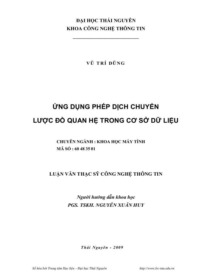 image for page Ứng dụng phép dịch chuyển lược đồ quan hệ trong cơ sở dữ liệu