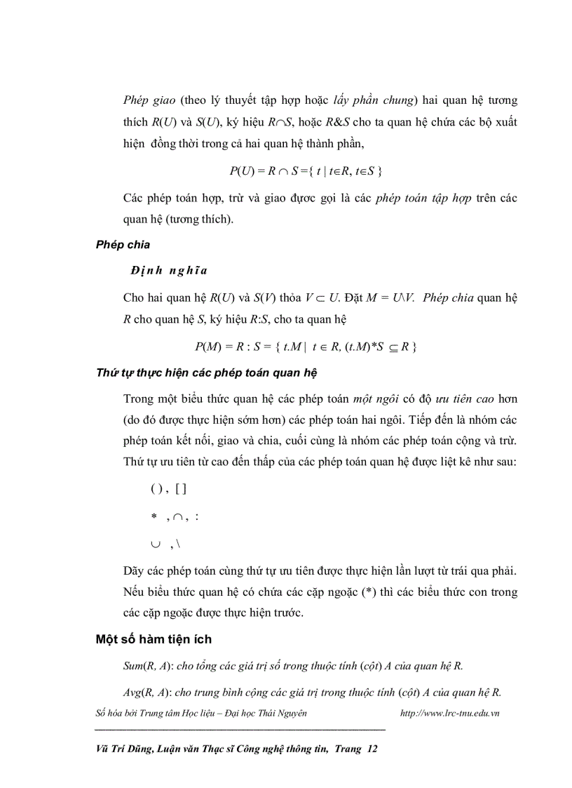 image for page Ứng dụng phép dịch chuyển lược đồ quan hệ trong cơ sở dữ liệu