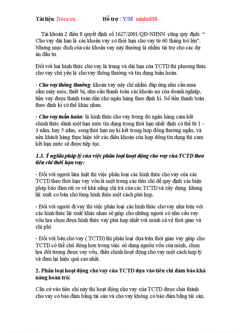 image for page Phân loại các hình thức cho vay của TCTD ý nghĩa pháp lý của việc phân loại đó