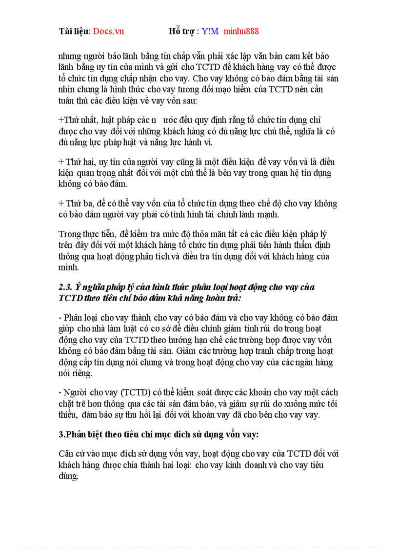 image for page Phân loại các hình thức cho vay của TCTD ý nghĩa pháp lý của việc phân loại đó