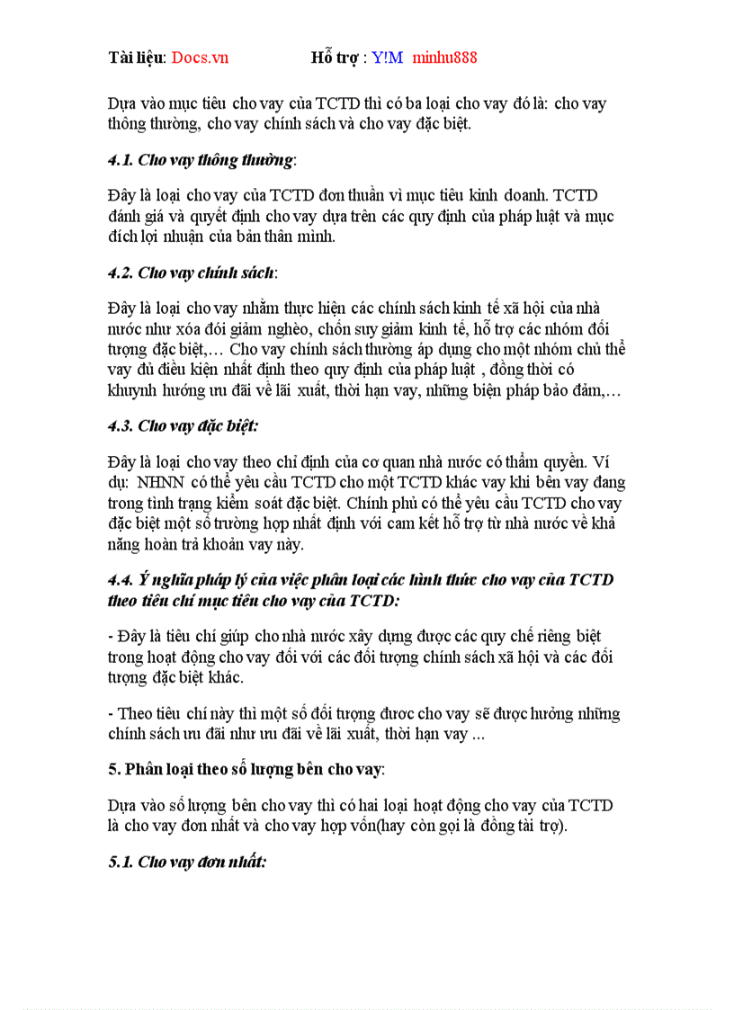 image for page Phân loại các hình thức cho vay của TCTD ý nghĩa pháp lý của việc phân loại đó