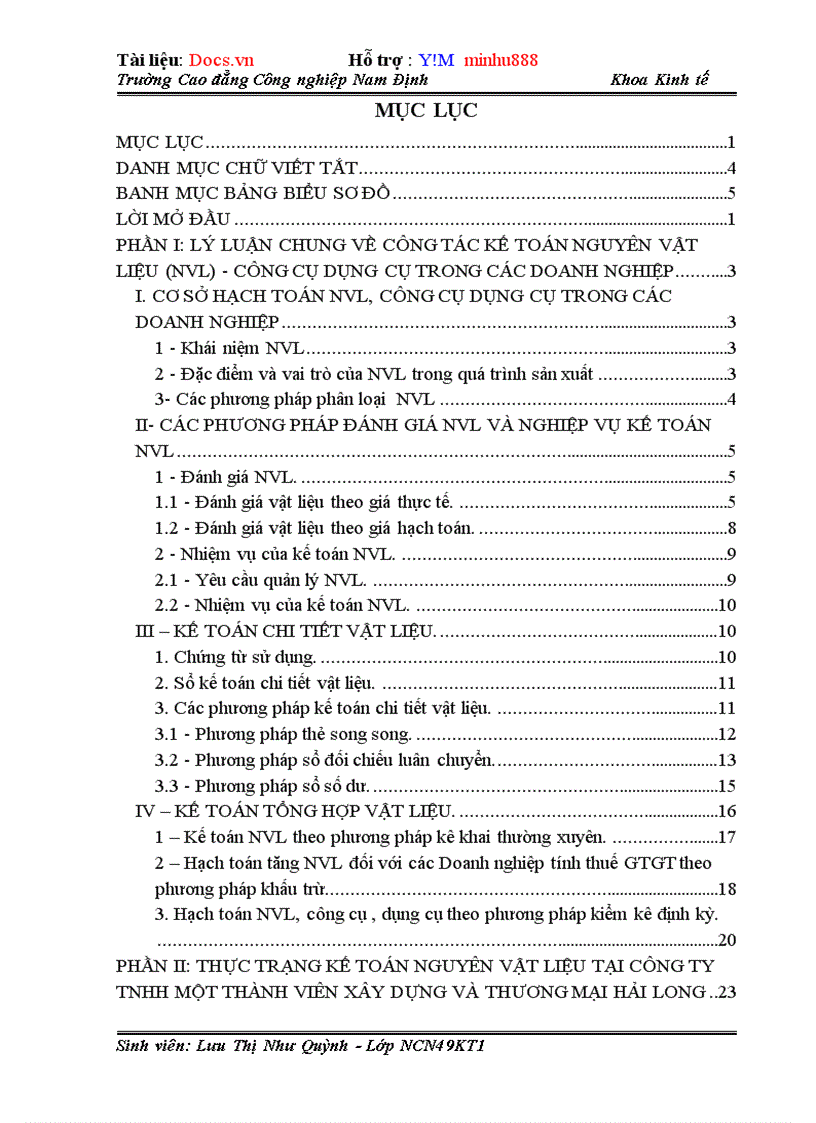 image for page Kế toán nguyên vật liệu tại Công ty TNHH MTV Xây dựng và Thương Mại Hải Long