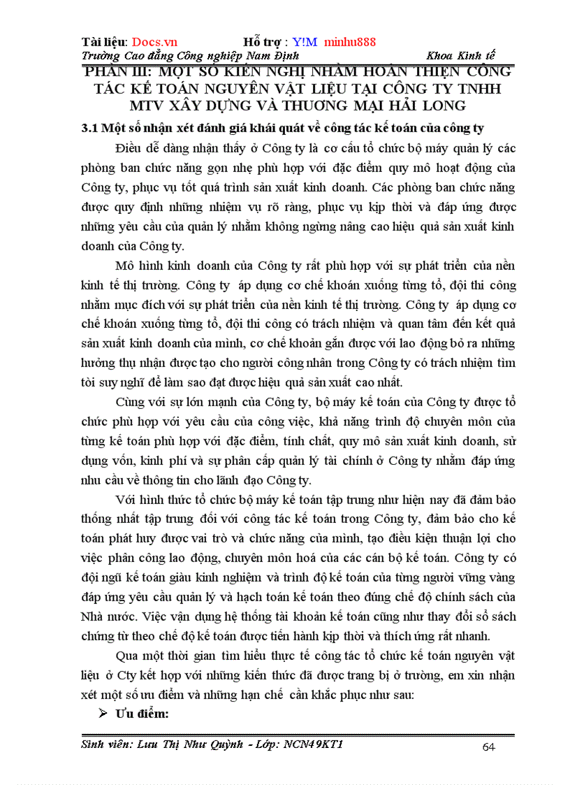 image for page Kế toán nguyên vật liệu tại Công ty TNHH MTV Xây dựng và Thương Mại Hải Long