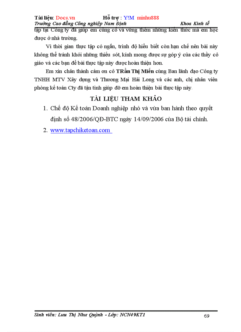 image for page Kế toán nguyên vật liệu tại Công ty TNHH MTV Xây dựng và Thương Mại Hải Long