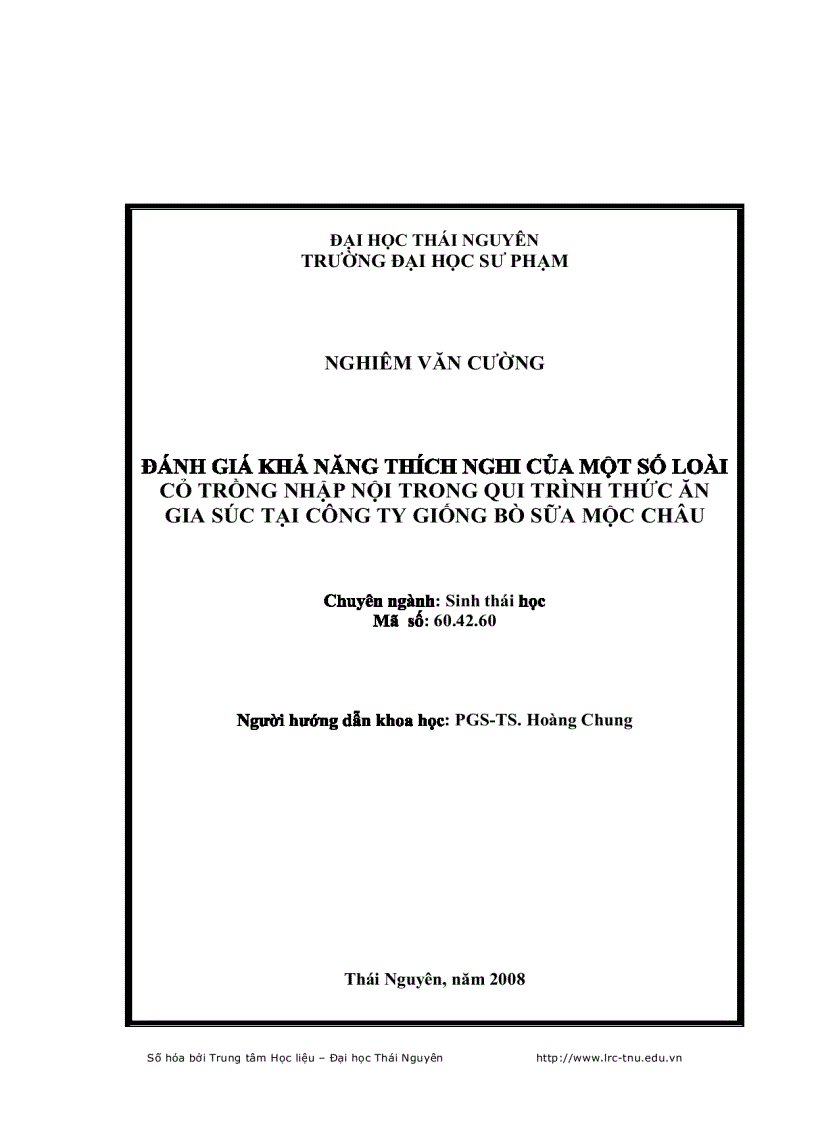 image for page Đánh giá khả năng thích nghi của một số loài cỏ trồng nhập nội trong qui trình thức ăn gia súc tại công ty giống bò sữa mộc châu