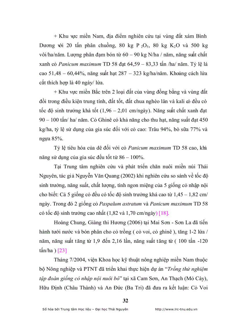 image for page Đánh giá khả năng thích nghi của một số loài cỏ trồng nhập nội trong qui trình thức ăn gia súc tại công ty giống bò sữa mộc châu