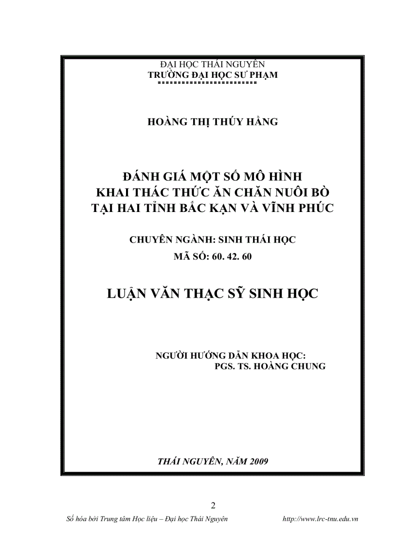 Đánh giá một số mô hình khai thác thức ăn chăn nuôi bò tại hai tỉnh bắc kạn và vĩnh phúc