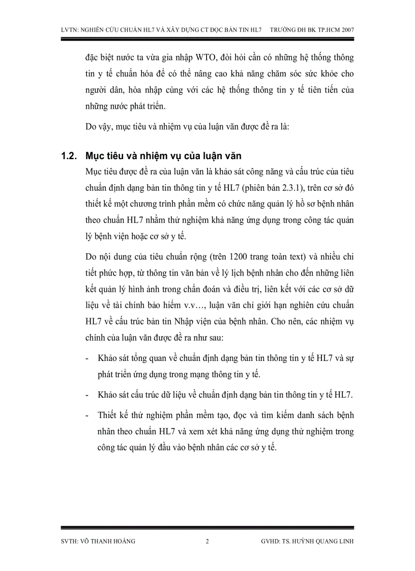 image for page Nghiên cứu chuẩn HL7 dùng trao đổi dữ liệu điện tử trong y khoa và xây dựng chương trình đọc bản tin HL7