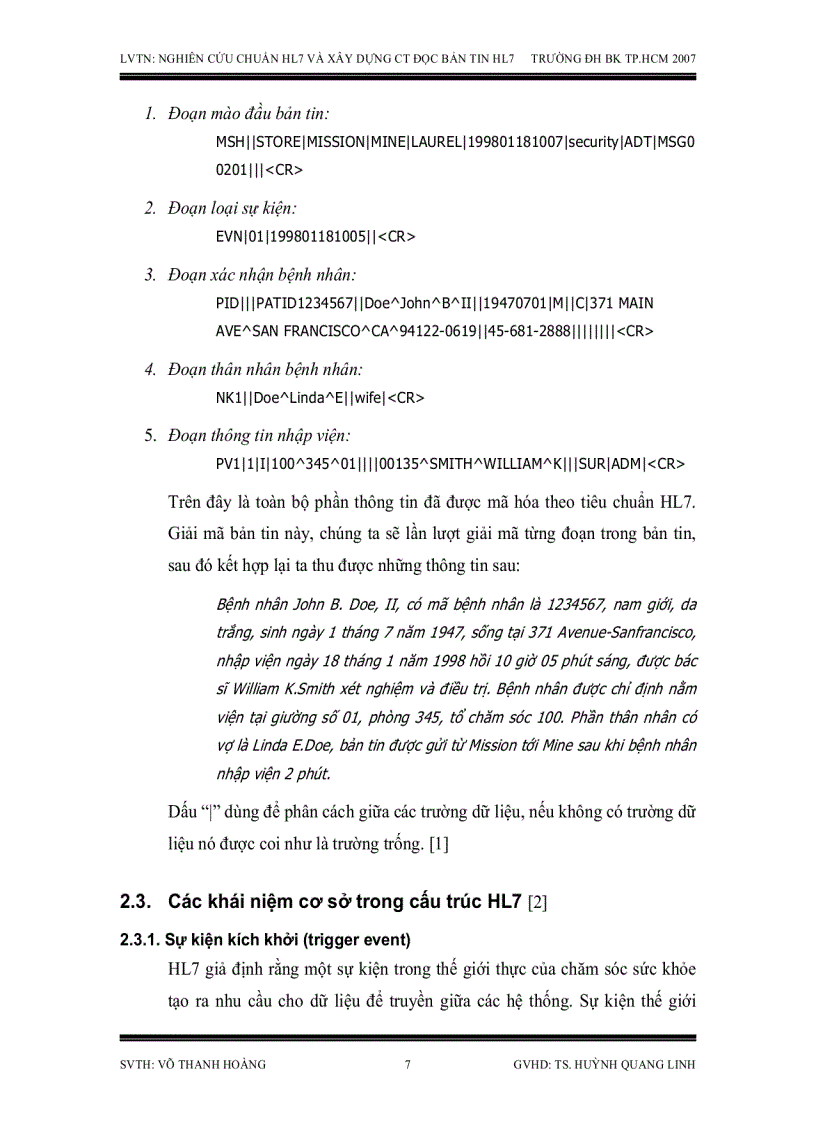 image for page Nghiên cứu chuẩn HL7 dùng trao đổi dữ liệu điện tử trong y khoa và xây dựng chương trình đọc bản tin HL7
