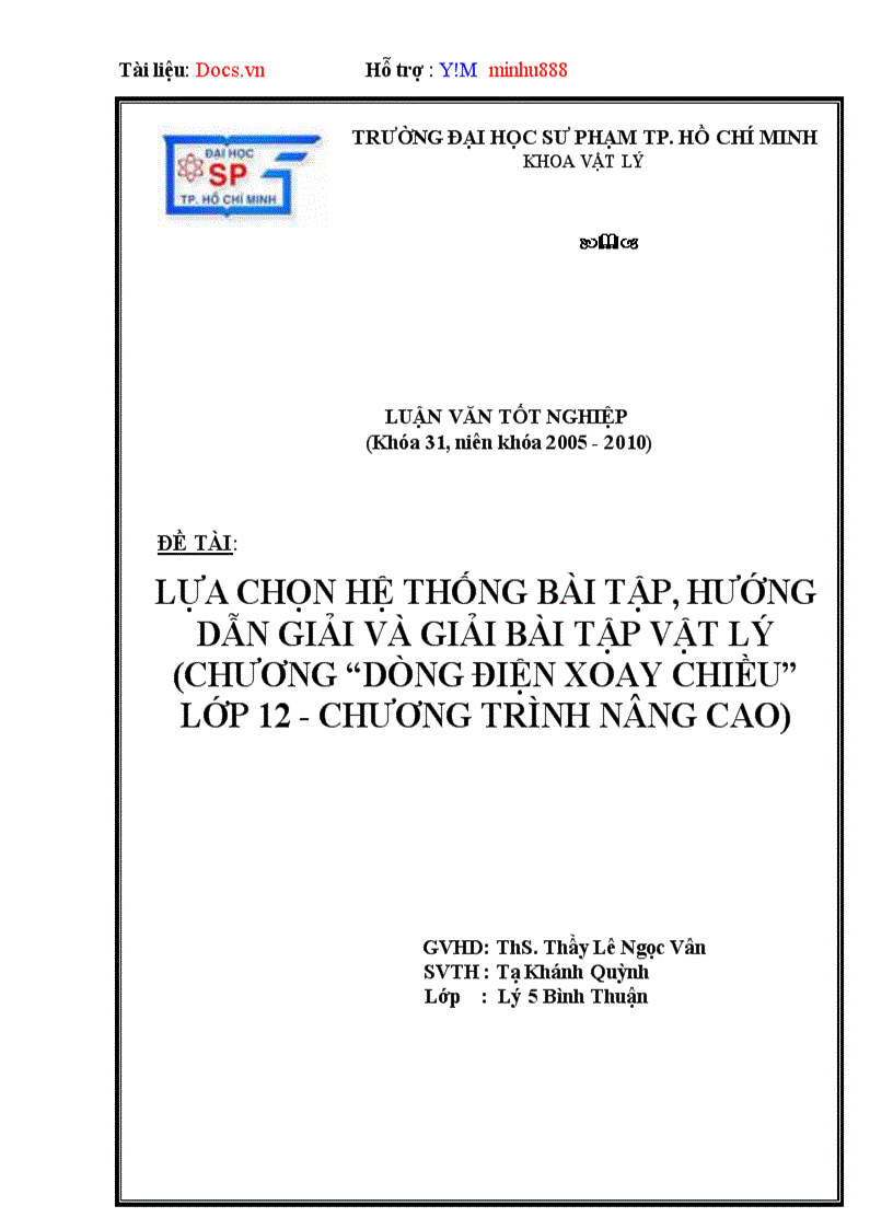 image for page Lựa chọn hệ thống bài tập hướng dẫn giải và giải bài tập vật lý Chương Dòng điện xoay chiều Lớp 12 Chương trình nâng cao