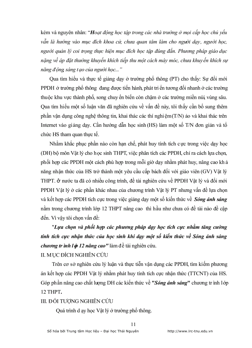 image for page Lựa chọn và phối hợp các phương pháp dạy học tích cực nhằm tăng cường tính tích cực nhận thức của học sinh