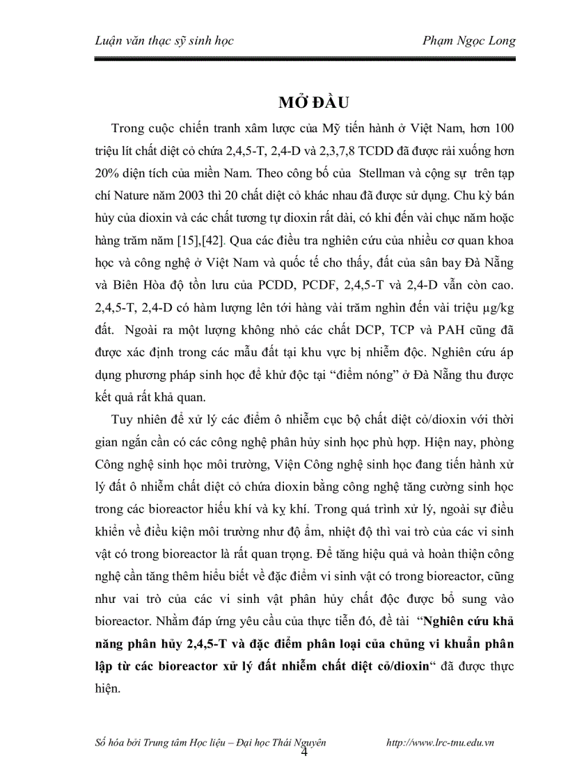 image for page Nghiên cứu khả năng phân hủy 2 4 5 t và đặc điểm phân loại của chủng vi khuẩn phân lập từ các bioreactor xử lý đất nhiễm chất diệt cỏ dioxin