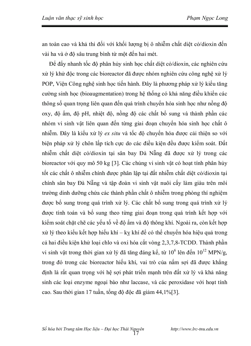 image for page Nghiên cứu khả năng phân hủy 2 4 5 t và đặc điểm phân loại của chủng vi khuẩn phân lập từ các bioreactor xử lý đất nhiễm chất diệt cỏ dioxin