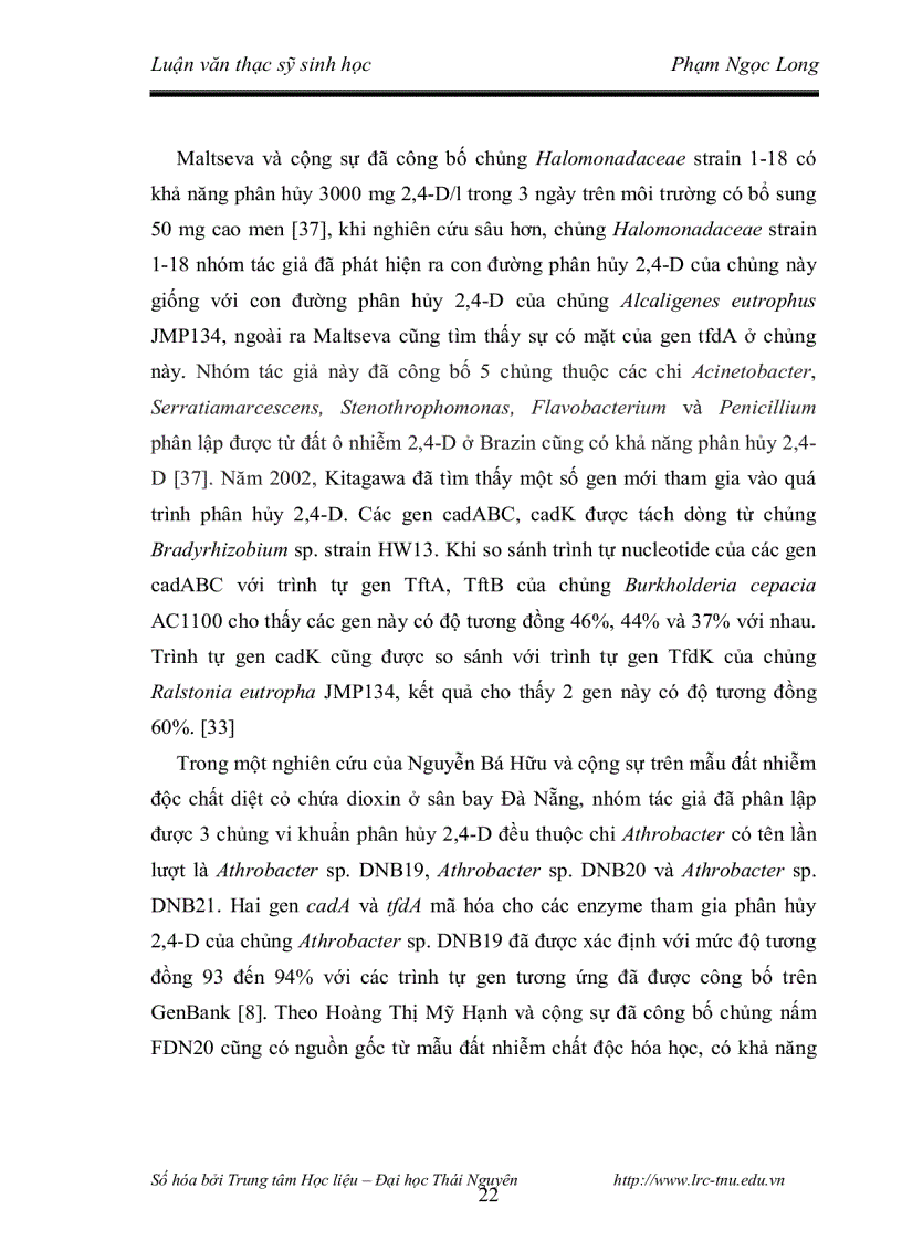 image for page Nghiên cứu khả năng phân hủy 2 4 5 t và đặc điểm phân loại của chủng vi khuẩn phân lập từ các bioreactor xử lý đất nhiễm chất diệt cỏ dioxin