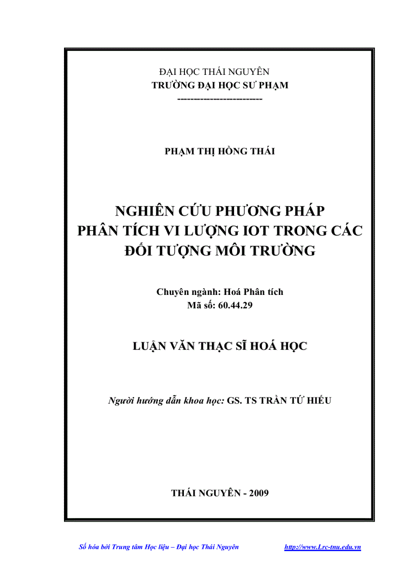 image for page Nghiên cứu phương pháp phân tích vi lượng iot trong các đối tượng môi trường