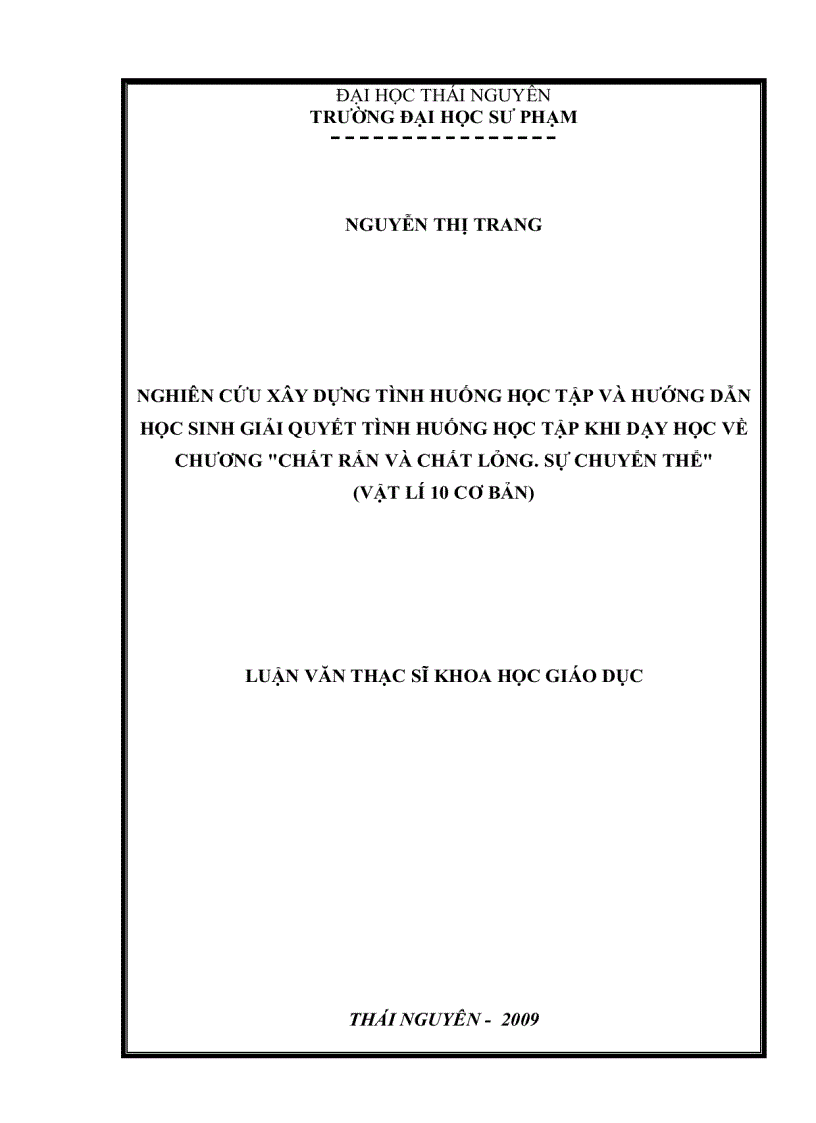 image for page Nghiên cứu xây dựng tình huống học tập và hướng dẫn học sinh giải quyết tình huống học tập khi dạy học về chương chất rắn và chất lỏng Sự chuyển thể