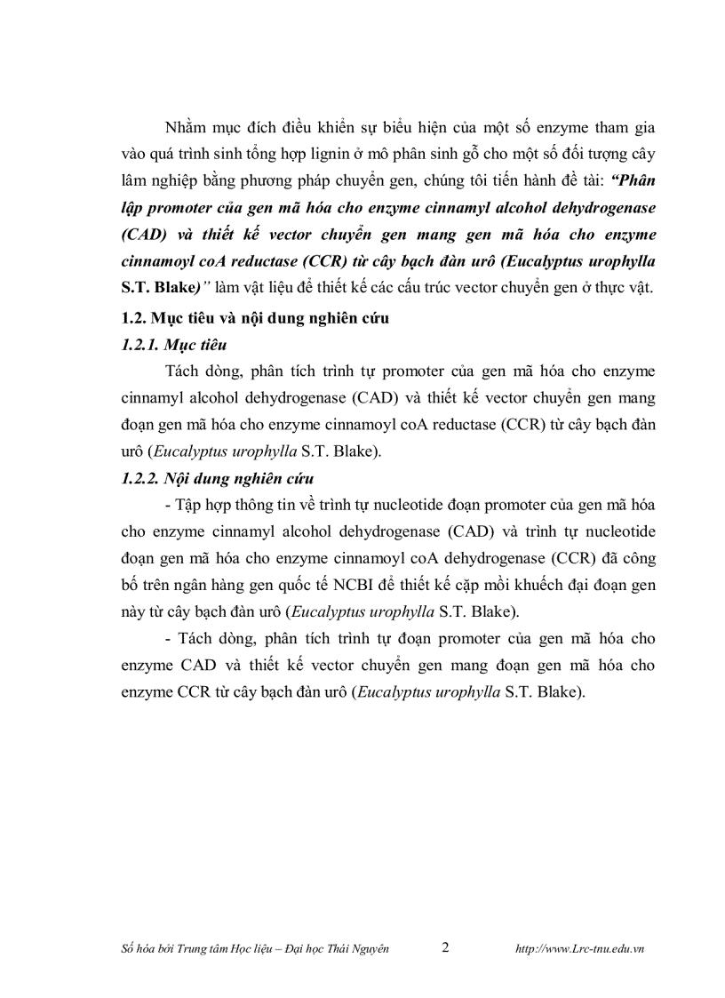 image for page Phân lập promoter của gen mã hóa cho enzyme cinnamyl alcohol dehydrogenase cad và thiết kế vector chuyển gen mang đoạn gen mã hóa cho enzyme cinnamo