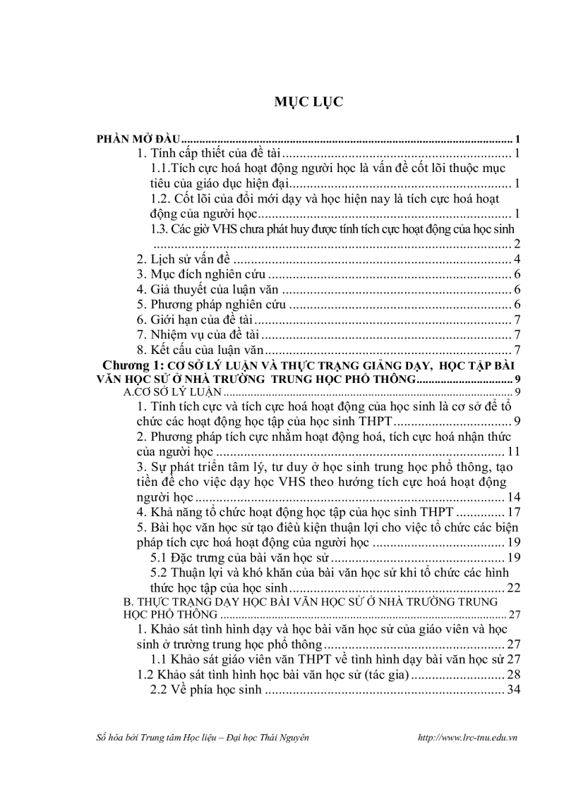 image for page Những biện pháp tích cực hoá hoạt động của học sinh trung học phổ thông trong giờ văn học sử